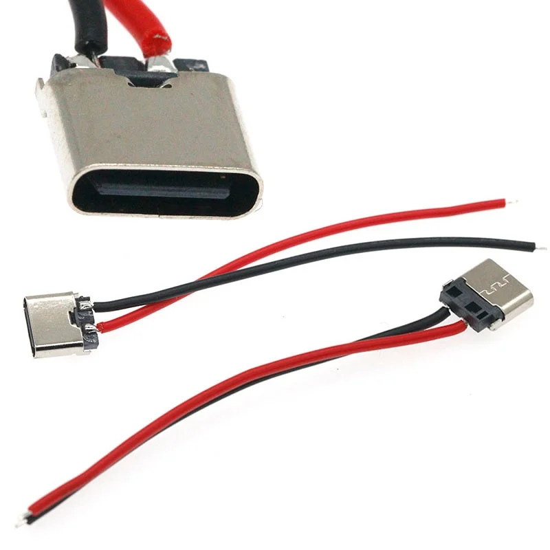 5PCS USB JACK Type-C 2Pin 2P Welding Wire Female Connector 180 Degree For Mobile Phone Charging Port Charging Socket H6.5