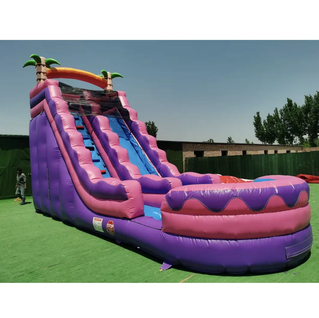 

Coconut Tree Theme Inflatable Water Slide with Single Lane and Pool - Kids Outdoor Summer Fun Splash Play