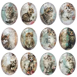10pcs/lot Retro Flower Cat Oval Photo Glass Cabochon Flatback Demo Flat Back Cameo For Diy Jewelry Making Supplies