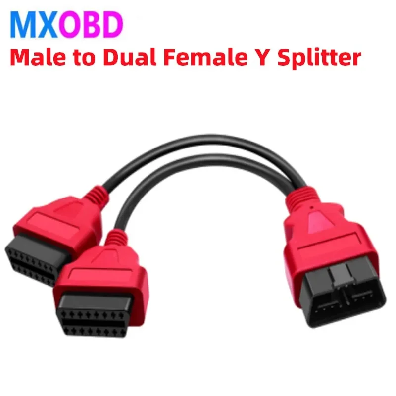 

Red & Black OBDII 16Pin OBD2 Extension Connector Cable 30cm Male To Dual Female Y Splitter Extension Cable Car Diagnostic Cable