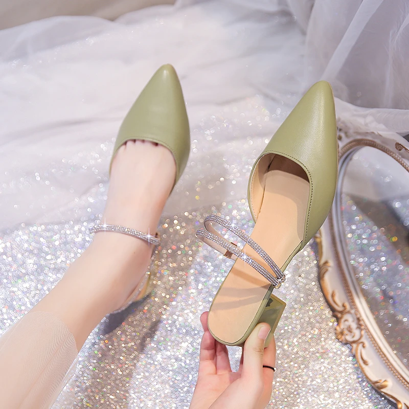 

New Women's Fashion Solid Color Mid-heel Sandals Elegant Fairy Style Slip-on Mules Comfortable Outdoor Party Women's High Heels