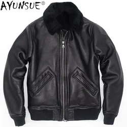 AYUNSUE 2022 Genuine Sheepskin Winter Jacket Male Leather Jackets Black Warm Nature Real Sheep Fur Coat Men Clothes Veste Homme