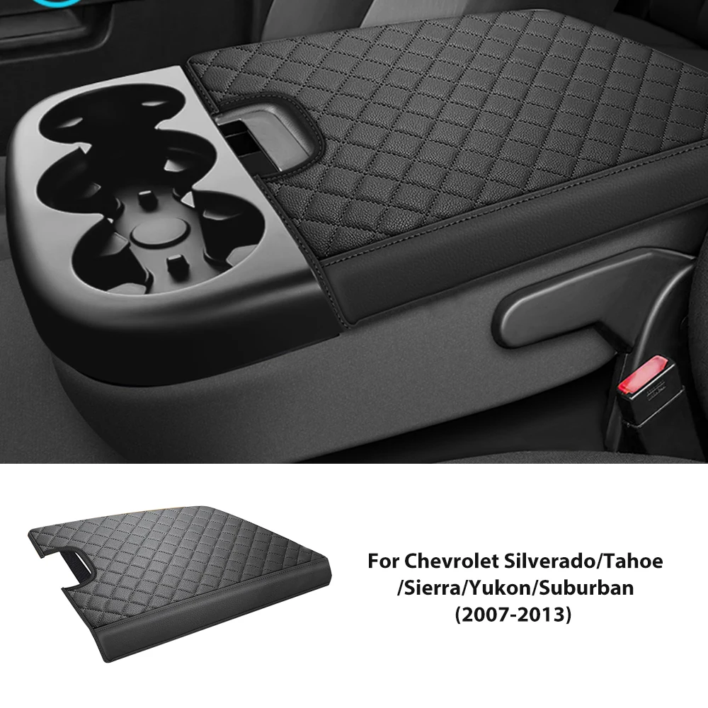 

Black Plaid Center Console Armrest Cover With Side Pocket For Chevy Silverado Tahoe 2007-2013 Waterproof Anti-Scratch Auto Accs