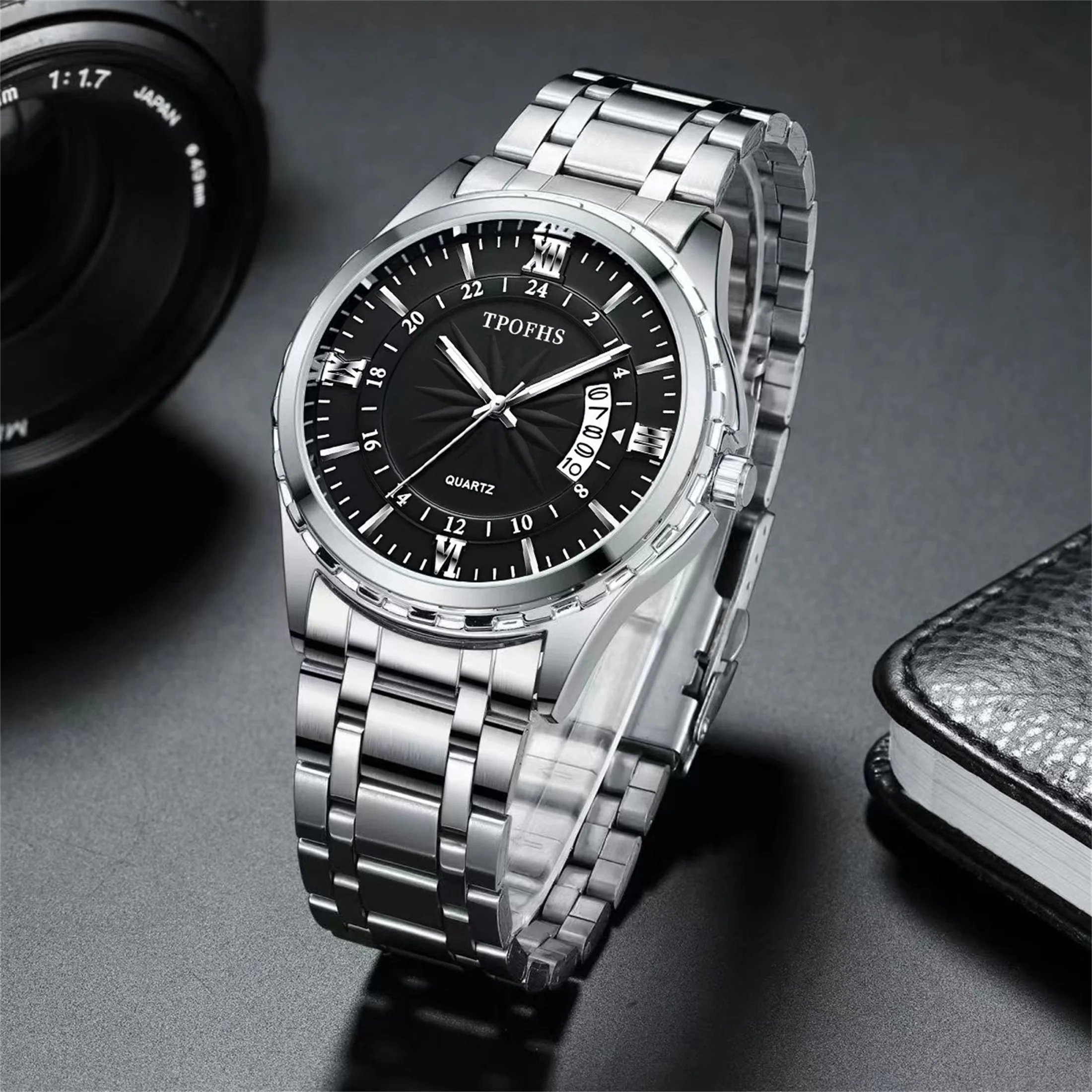 Business Watch Men\'s Watch 30M Waterproof Calendar Date Function Stainless Steel Watchband Male Quartz Watch Gift 248