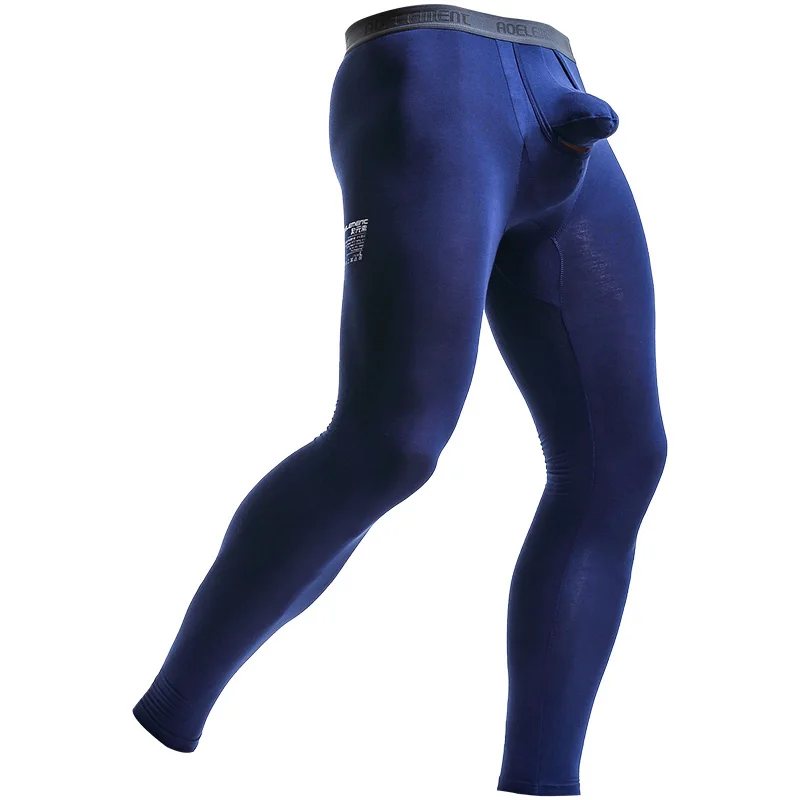 2PCS Bullet men's autumn pants detached single scrotal support thin line pants tight warm pants shirt young men leggings