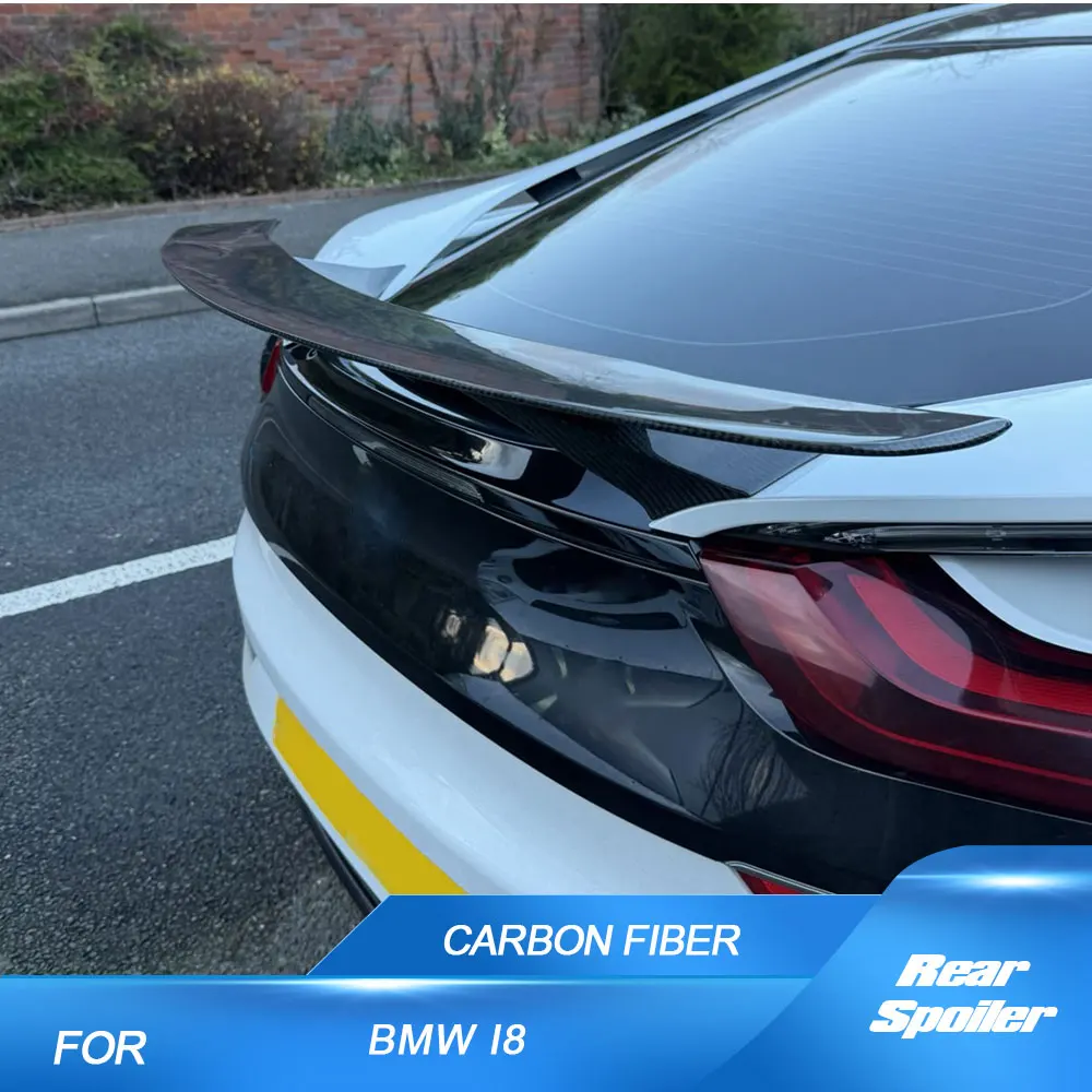 

Carbon Fiber / FRP Rear Trunk Spoiler for BMW I8 2014-2019 Carbon Fiber Rear Spoiler Wing Trunk Lip Boot Cover