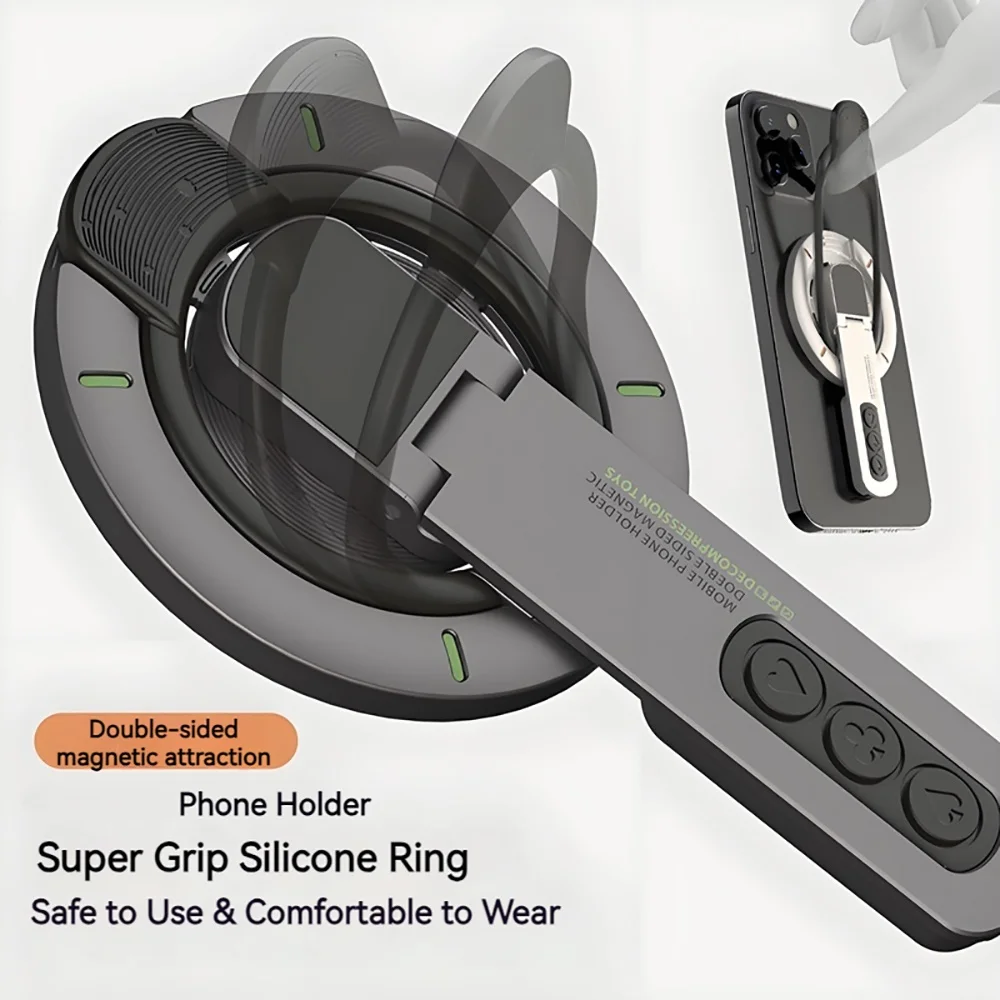 Suporte Magnético Dupla Face Giratório para Celular de Mesa com Anel de Dedo Multifuncional para iPhone 17 16