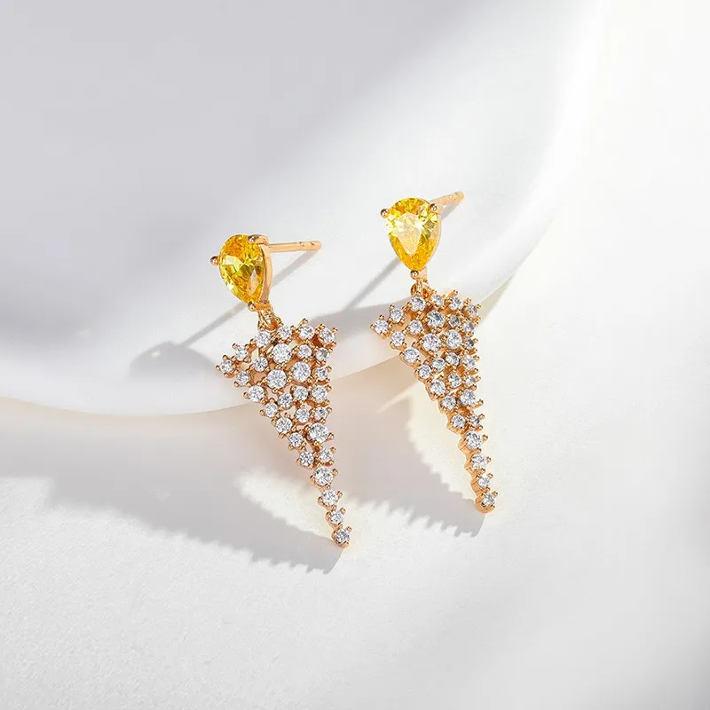 Fashion Jewelry Metal Gold Color Shiny Zircon Earrings Simply Design Pretty Front With Back Dangle Drop Earrings For Women Femal