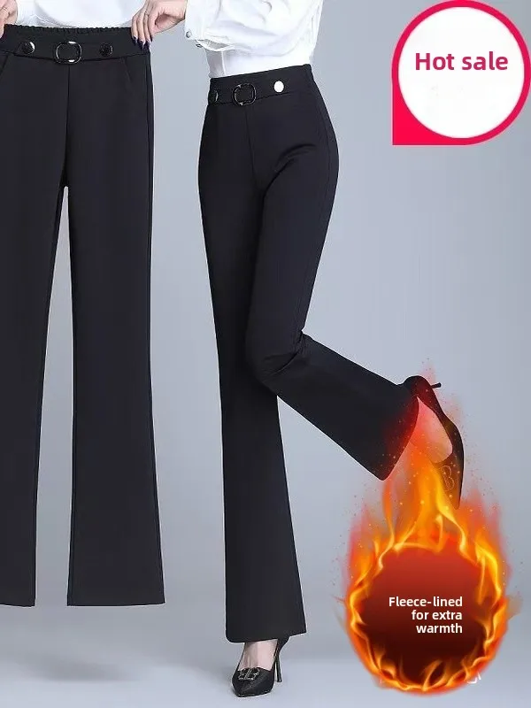 

High Waist Flared Pants Women's Loose Slimming Long Bla Casual Sle High Waist Polyester Fiber Winter Season Straight Leg