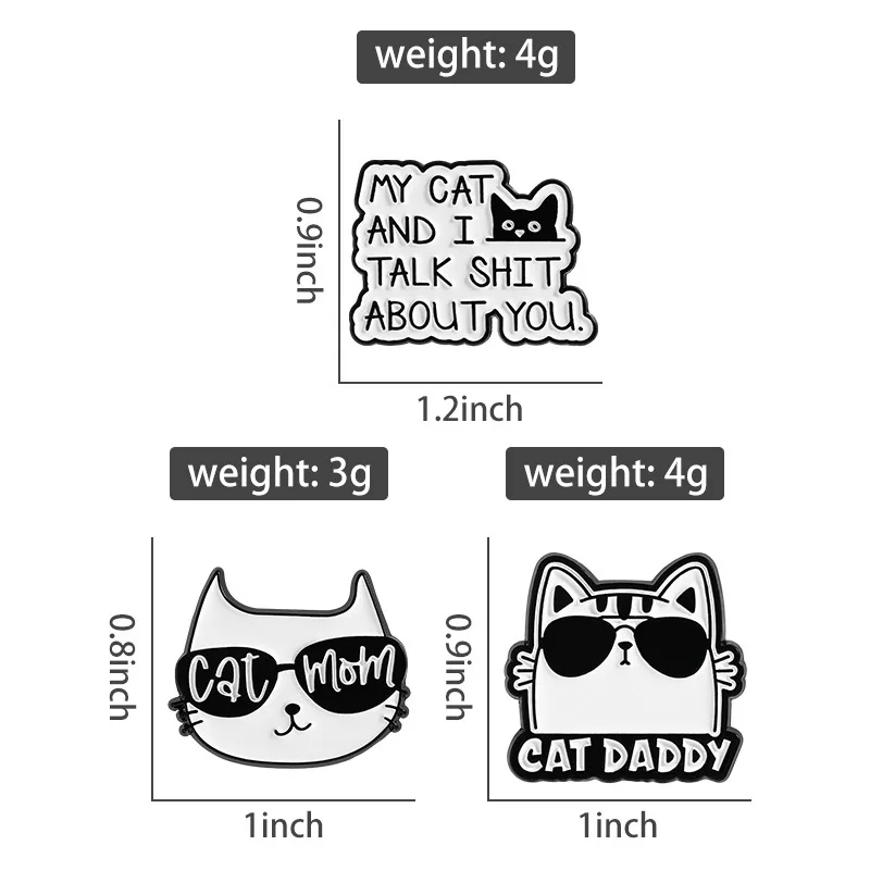3pcs My Cat and I Talk about You Enamel Pin Funny Quote Cat Mom Daddy Brooches Lapel Badge Jewelry Gifts for Cat Lover Friends