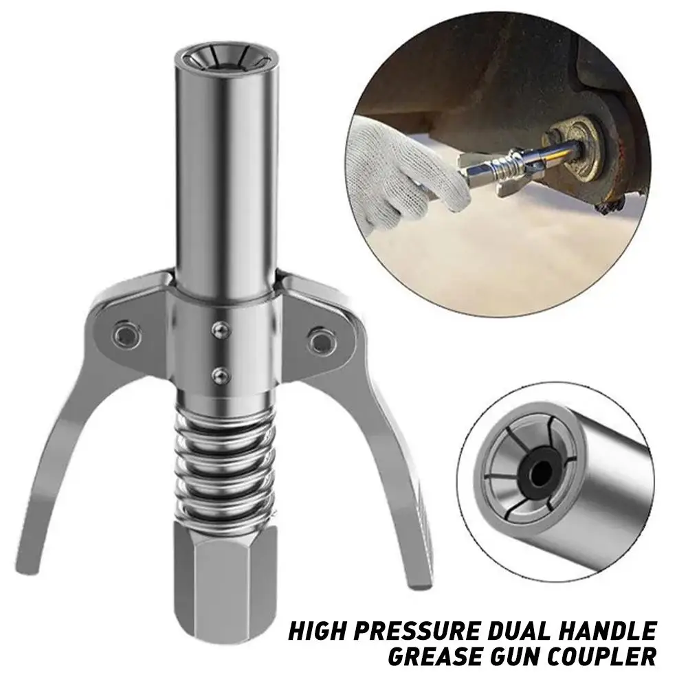 High Pressure Dual Handle Grease Gun Nozzle Coupler Lock Clamp Type Manual Grease Nozzle Oil Injection Head Refueling Accessory