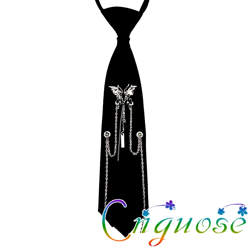 2024 Korean Fashion DIY Retro Style Chain Girl's Tie Academic College style Metal Butterfly Tie without knots Necktie for Womens