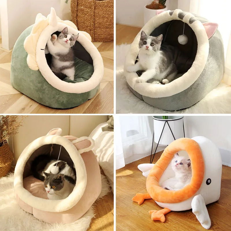 

Cute Warm Cat's House Dogs Beds Kitten Nesk Pet Sleeping Mat Lounger for Cats Accessories Washable Removable Bed Cat Basket Cave