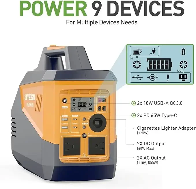 محطة طاقة محمولة 500 وات 618 وات في الساعة بطارية ليثيوم احتياطية، مولدات شمسية خارجية للتخييم والسفر والتعتيم في حالات الطوارئ #2