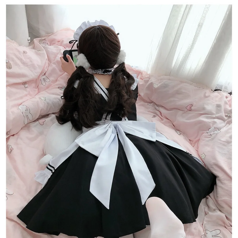 Trajes de empregada preto e branco para meninas, show de animação, desenho animado, vestido cosplay, 2024