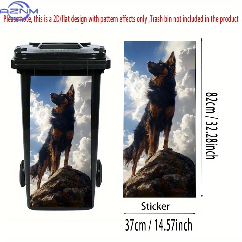 1pc 2D FLAT Self-Adhesive Dustbin Stickers, ×, Majestic German Shepherd Looking Into The Distance 2D FLAT Dustbin Stickers. Su