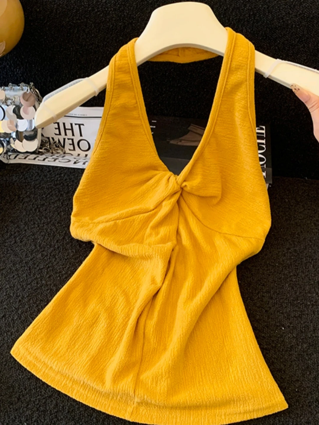 Elegant V-Neck Wrap Neck Strapless Vest Women's Summer Outerwear Sleeveless Fashionable Top High-End Ladies' Clothing