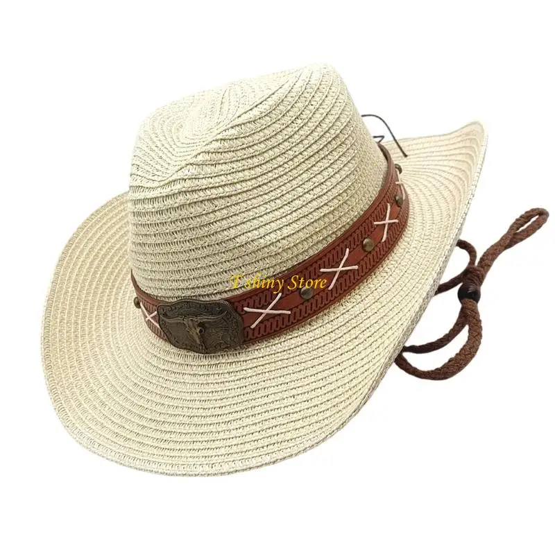 

N58F Stylish Adjustable Braided Victorian Hat Natural Paper Straw Summer Sun Hat