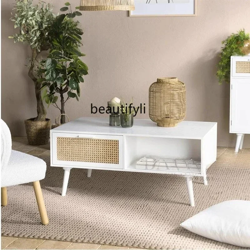 

ss K178 ss25 Simple Japanese rattan coffee table Modern living room Household small apartment Solid wood tea table