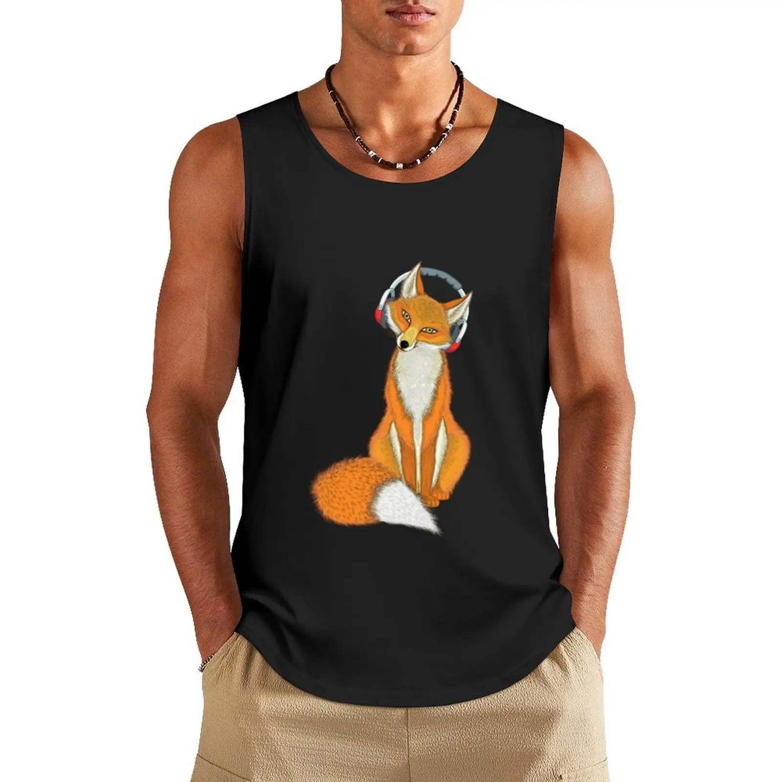 

Funny Musical Fox Tank Top Vest male men clothings Male clothes sports suits