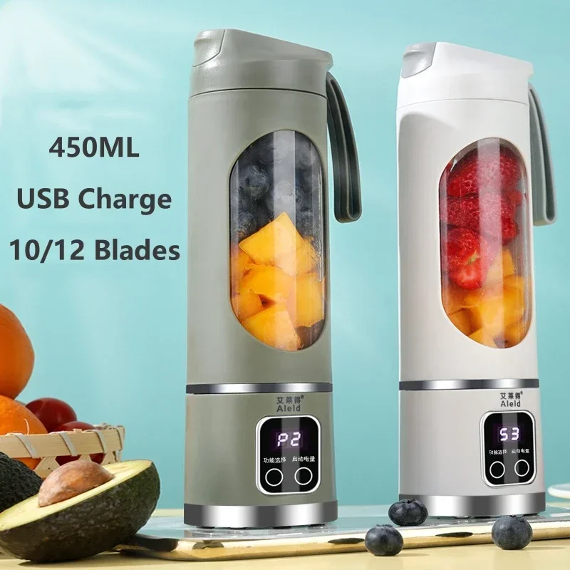 Portable Juicer Blender 450ml Electric Fruit Juicer Rechargeable USB Lemon Orange Fruit Juicing Cup Smoothie Blender Machine