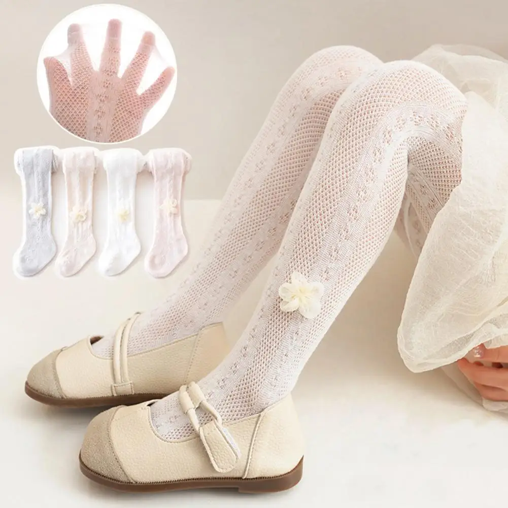 

Kid Pantyhose Thin Princess Style Integrated Design Mesh Stocking Summer Children Velvet Solid White Pantyhose