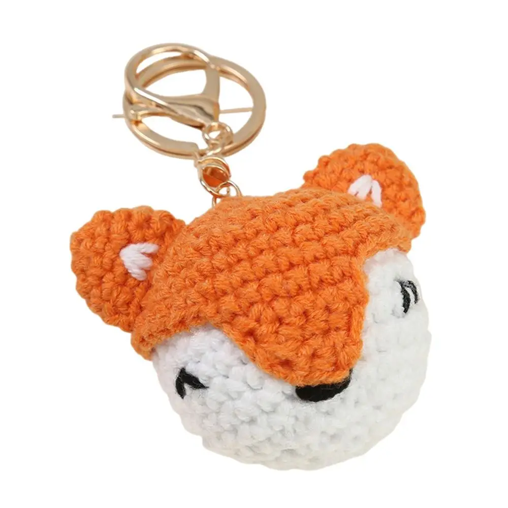 Cartoon Design Crochet Keychain Hand Woven Three-Dimensional Animal Keychain Mini Size Wool Crocheted Woven Doll Keychain