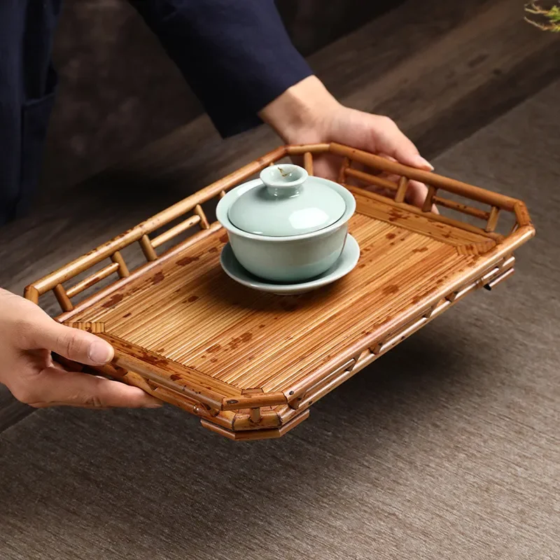 Natural Bamboo Tea Tray Small Veneer Dry Brewing Table for Kung Fu Ceremony Accessories Wooden Craft Home Decor Gift Mini
