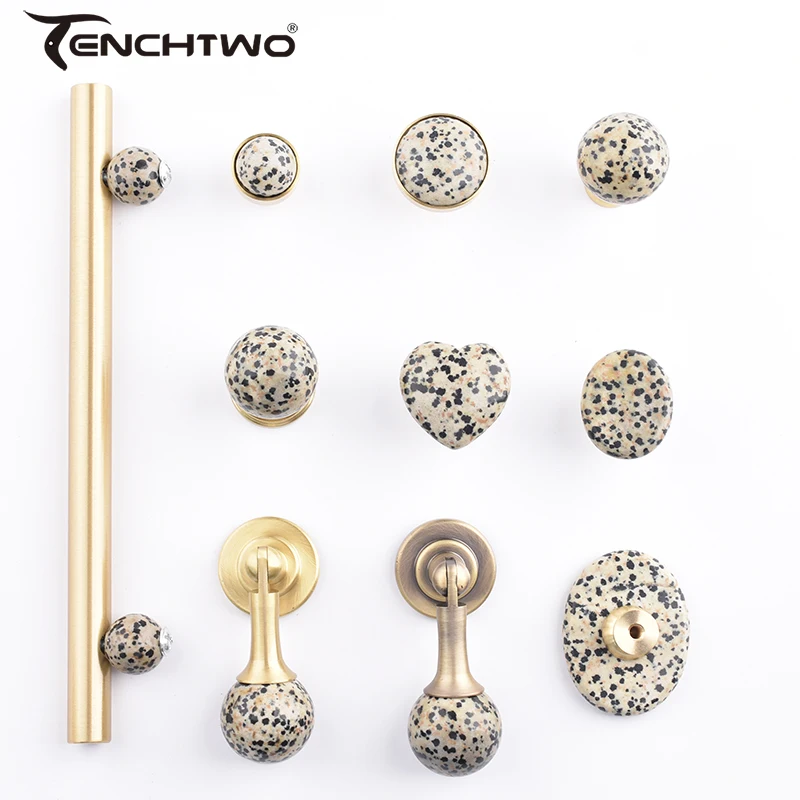 Golden Solid Brass Cabinet Pulls Furniture Handle Natural Stone Drawer Door Knobs  Kitchen Closet Cupboard Lengthening Handle
