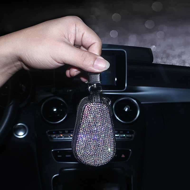 1PCS Universal Crystal Key Organizer Holder Keychain Wallet Diamond Leather Key Case Auto for Bling Interior Accessories