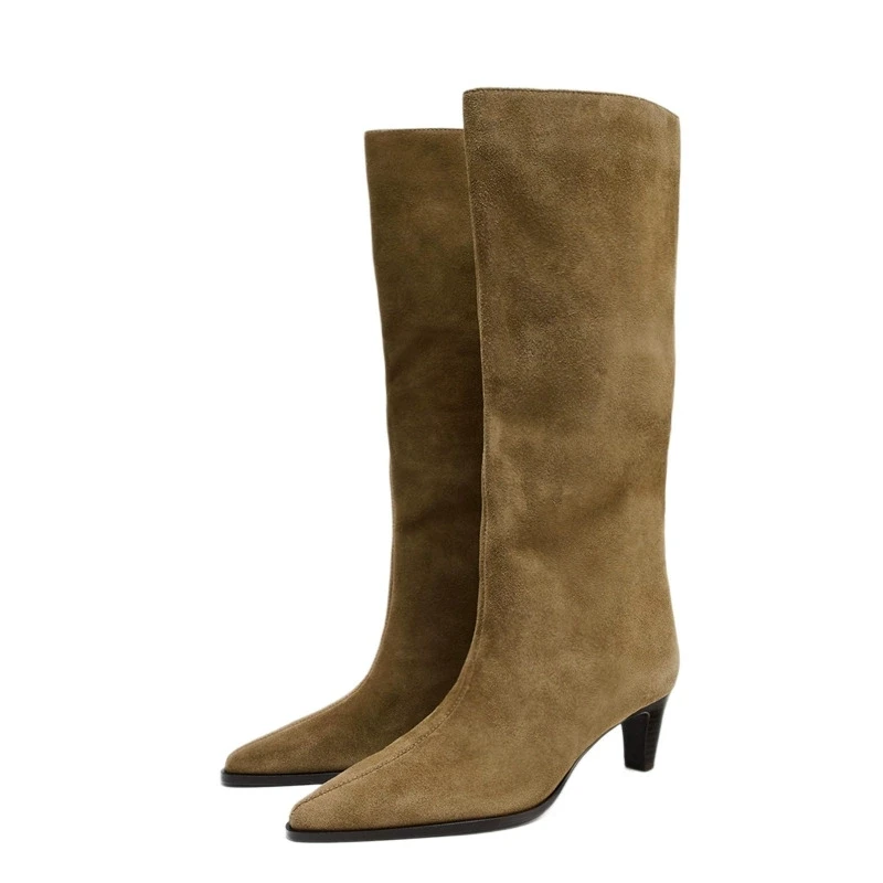 

New Autumn Winter Knee High Boots Women Pointed Toe High Kitten Heels Lady Party Dating Slip On Long Boots Plus Size