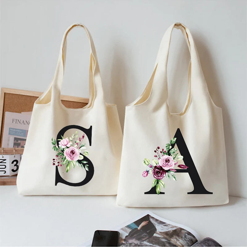 

Women's Shopping Bags Canvas Commuter School Vest Bag Letter Vacation Cotton Shoulder Bag Shopper Handbags Harajuku Tote Gifts