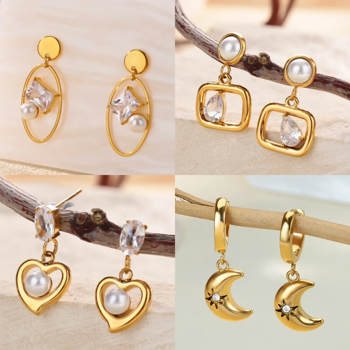 Sweet Heart Zirconia Damen-Ohrringe, 18 Karat vergoldet, minimalistischer Mondschmuck, Ohrringe, Muttertagsgeschenk, kostenloser Versand