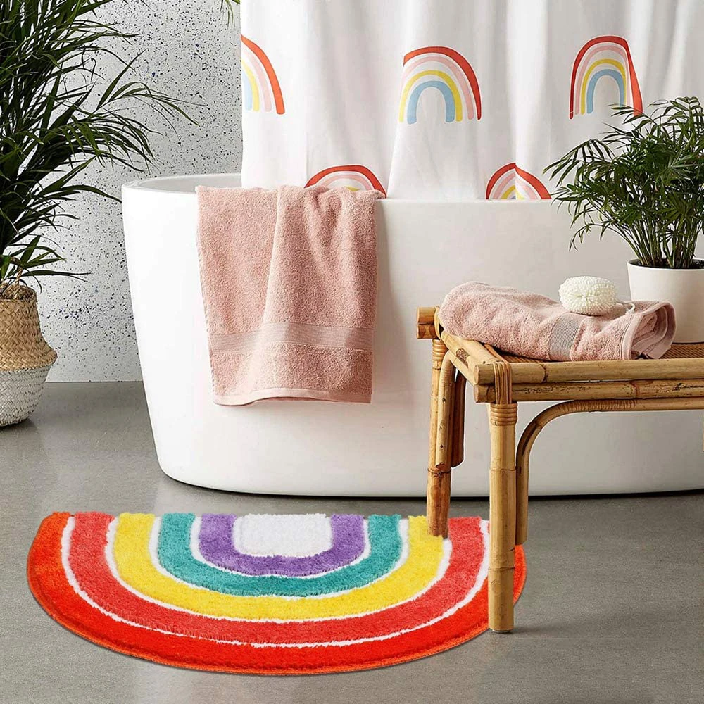 Children’s Cute Doormat Rainbow Shape Carpet Semicircular Superfine Fiber Absorbent Bathroom Mat, Front Doormat, Floor Carpet