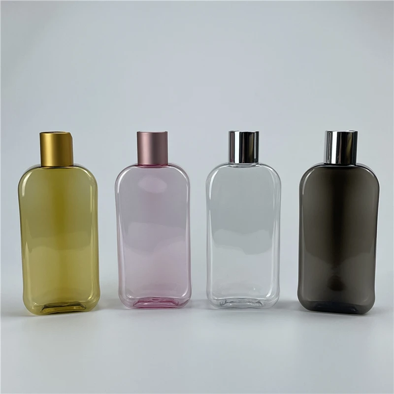 250ML X 25 Empty Square Pink Gold Black Clear Plastic Lotion Bottles With Anodized Aluminum Disc Top Lid Shampoo PET Containers