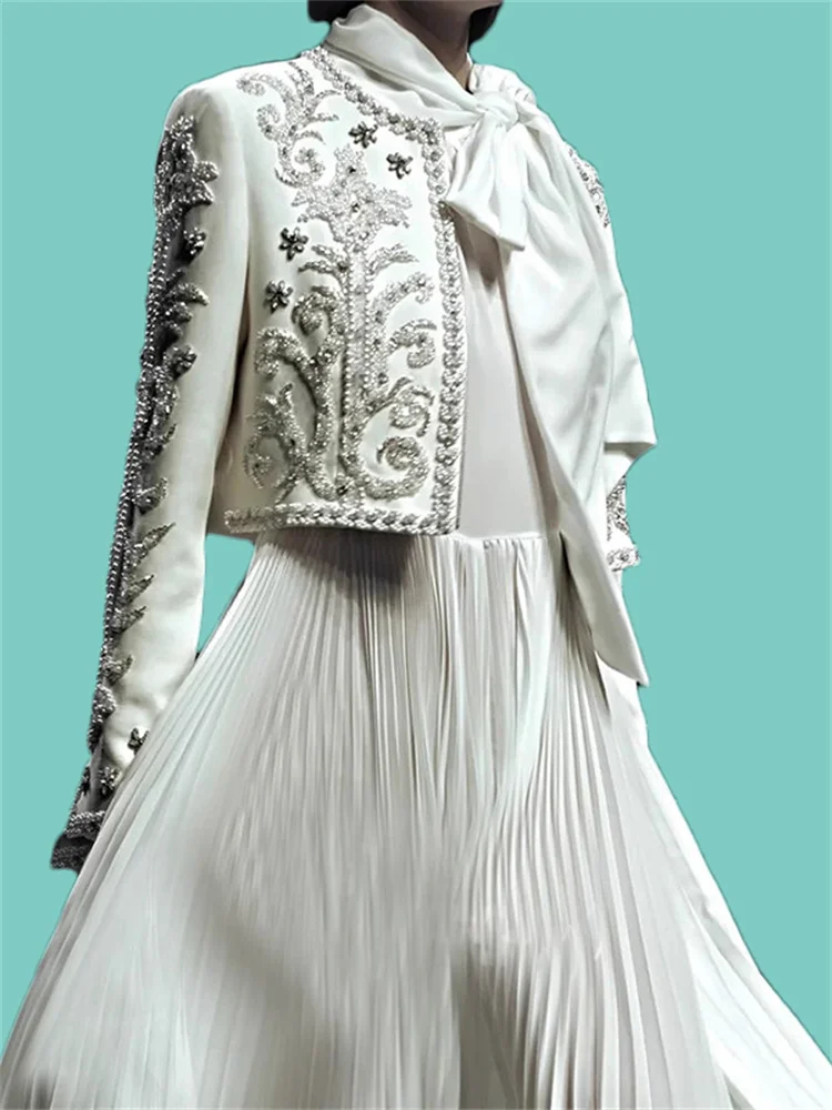 

Комплект юбки с высокой талией, женский модный ансамбль с тяжелыми украшениями или Jaet со встроенными бриллиантами, новое поступление