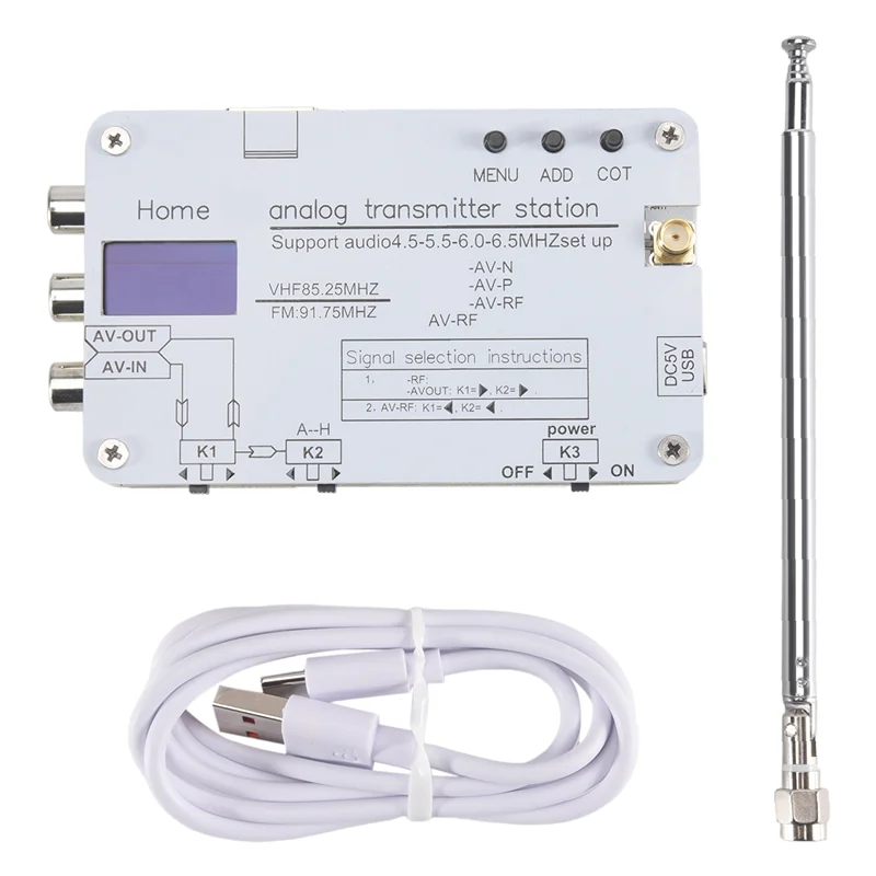 

For Hamgeek White Analog TV Signal Transmitter Home Analog TV Transmitter With OLED Display Supports Global Tvs-AU47