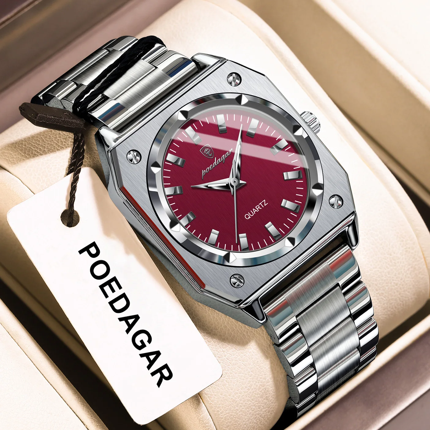 POEDAGAR ساعة يد نسائية كاجوال فاخرة مقاومة للماء من الفولاذ المقاوم للصدأ ساعة نسائية مضيئة أنيقة ساعات كوارتز نسائية
