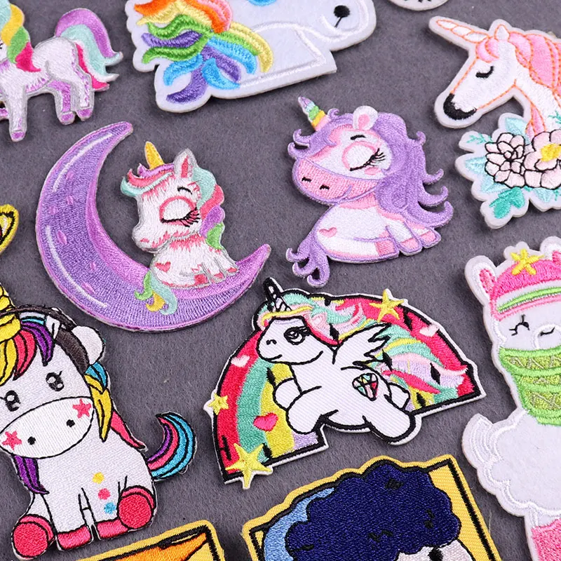 Unicorn Patch Embroidered Patches For Clothing Cartoon Things Stripes Iron On Patches On Clothes Hook Loop Badges On Backpack