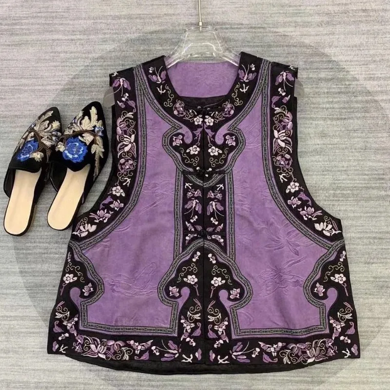 

Ethnic-style Vest Chinese Vest Women Vests Retro Print Grunge Top Sleeveless Jacket Waistcoat Spring Summer Vest Single-breasted