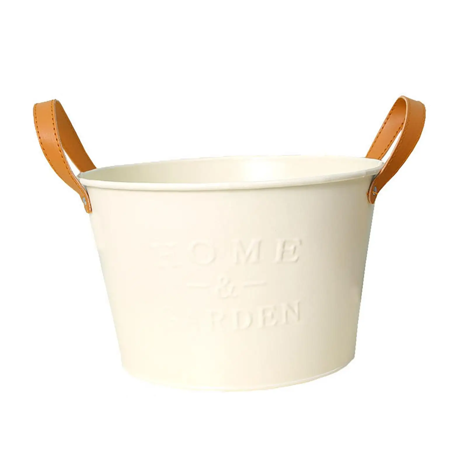 Large Metal Flower Bucket Holder Vintage Iron Planter Pot with PU Handle for Garden Outdoor Decor