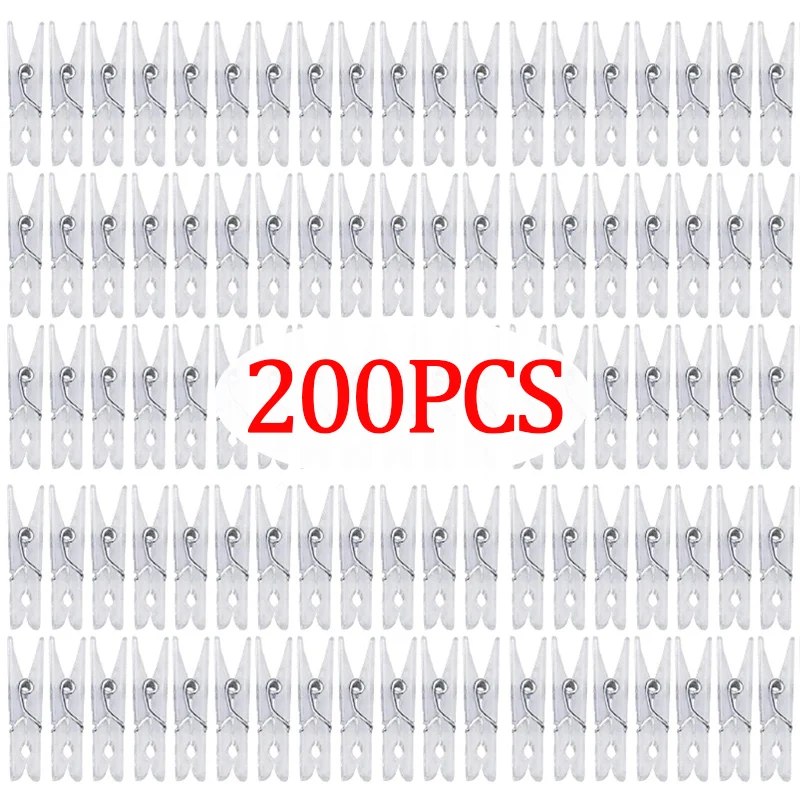 200/50Pcs Transparent Photo Clips Mini Plastic Spring Clip Clothespins Peg DIY Home Party Decoration Fairy Light Hanging Clamp