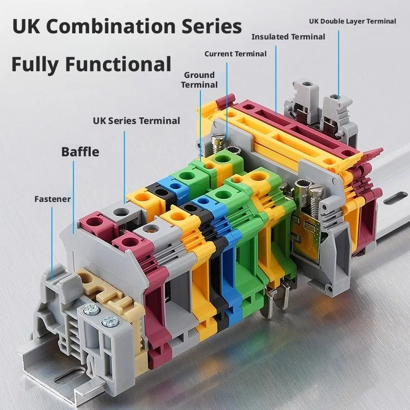 UK Series Terminal Blocks: 2.5-35mm², 32A-150A, 690V-1000V, PA66, Brass Ni-Plated, DIN Rail