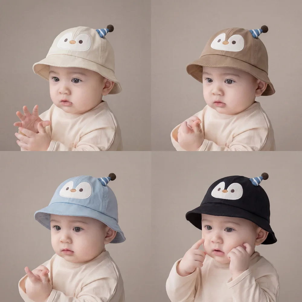 

0-2 Years Korean Baby Hat New Ins Cute Penguin Sunshade Baby Basin Hat Sunscreen Hat Children's Bucket Hats