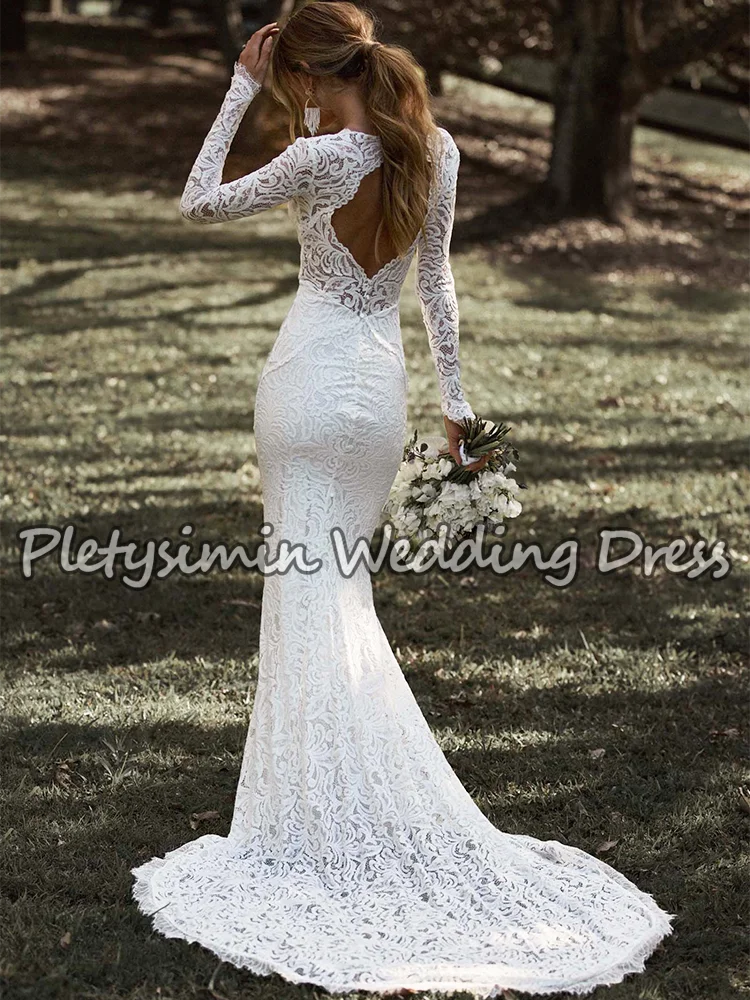 빈티지 레이스 웨딩 드레스 2026 브이넥 오픈 백 긴 소매 보헤미안 신부 드레스 우아한 로맨틱 베스티도 드 노비아 맞춤형