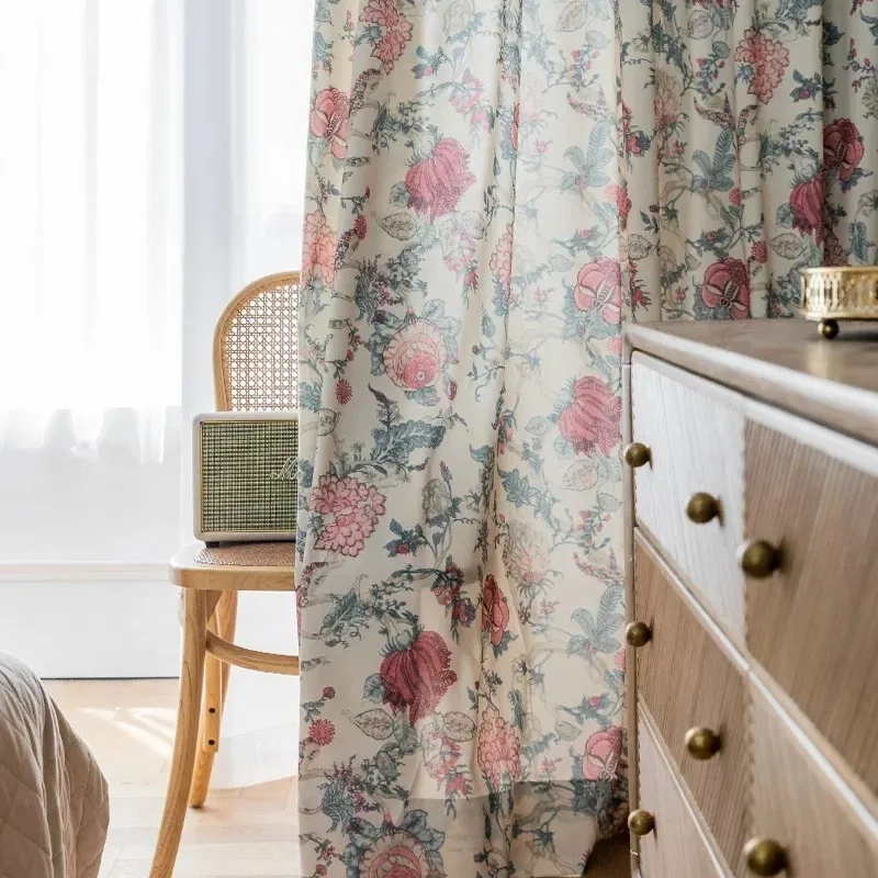 Pastoral American Retro Floral Print Blackout Curtains Living Room Bedroom Balcony Curtains
