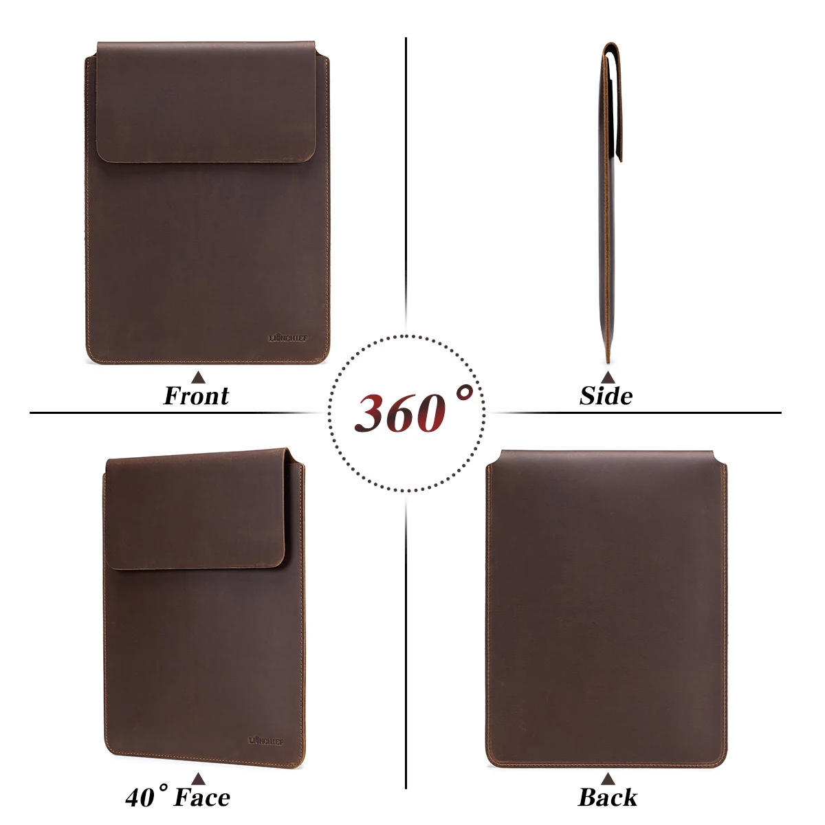 Laptop Sleeve Genuine Leather Slim Tablet Protective Cover for 15/15.6 Inch MacBook Air/Pro