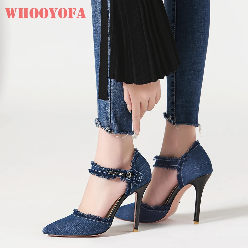 

Новые летние классические синие, черные женские сандалии с острым носком, женская повседневная обувь на высоком тонком каблуке, большие маленькие размеры 31 43 47