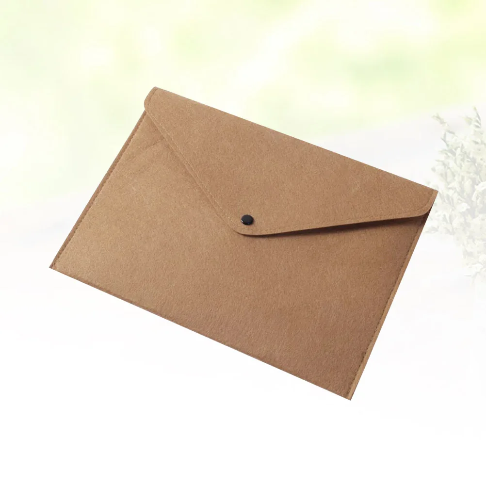 Felt File Folder Brown A4 Size Button Closure Document Organizer Tear-Proof For Office School Home Use Document Bag Holder