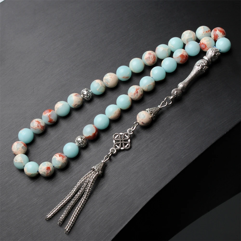 33 prayer beads Tasbih synthetic stone silver Metal tassel Muslim rosary bracelet Islam misbaha Saudi arabia subha tasbeeh